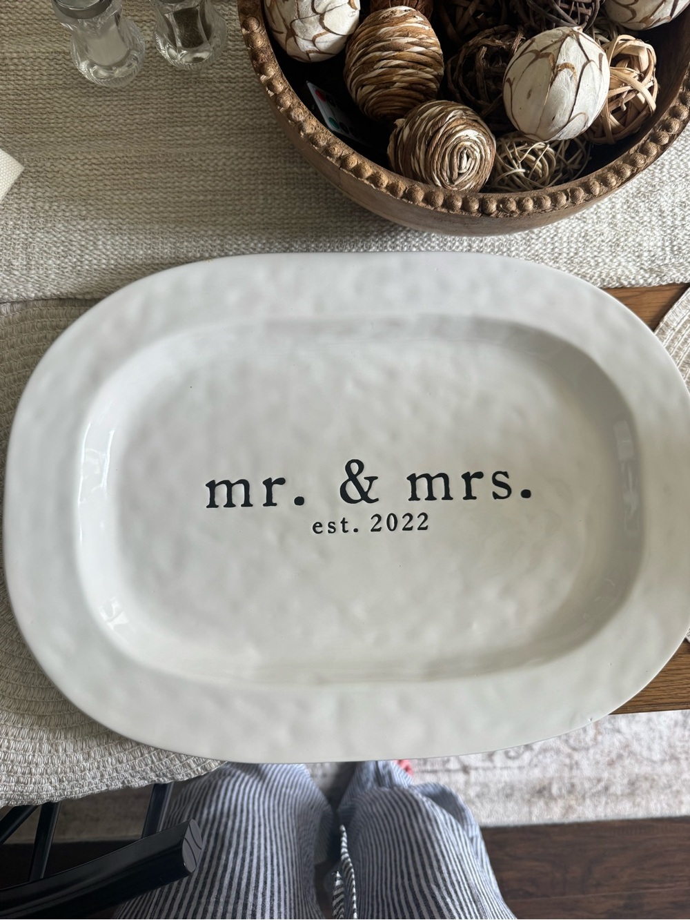 Mud Pie White Ceramic "mr. & mrs." Serving Platter